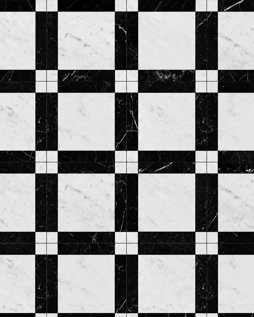 Atelier Petit Marbre Carré – marmorgulv i Bianco Carrara og Nero Marquinha fra Devon&Devon