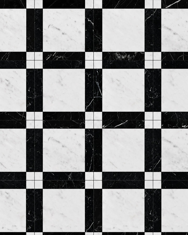 Atelier Petit Marbre Carré – marmorgulv i Bianco Carrara og Nero Marquinha fra Devon&Devon
