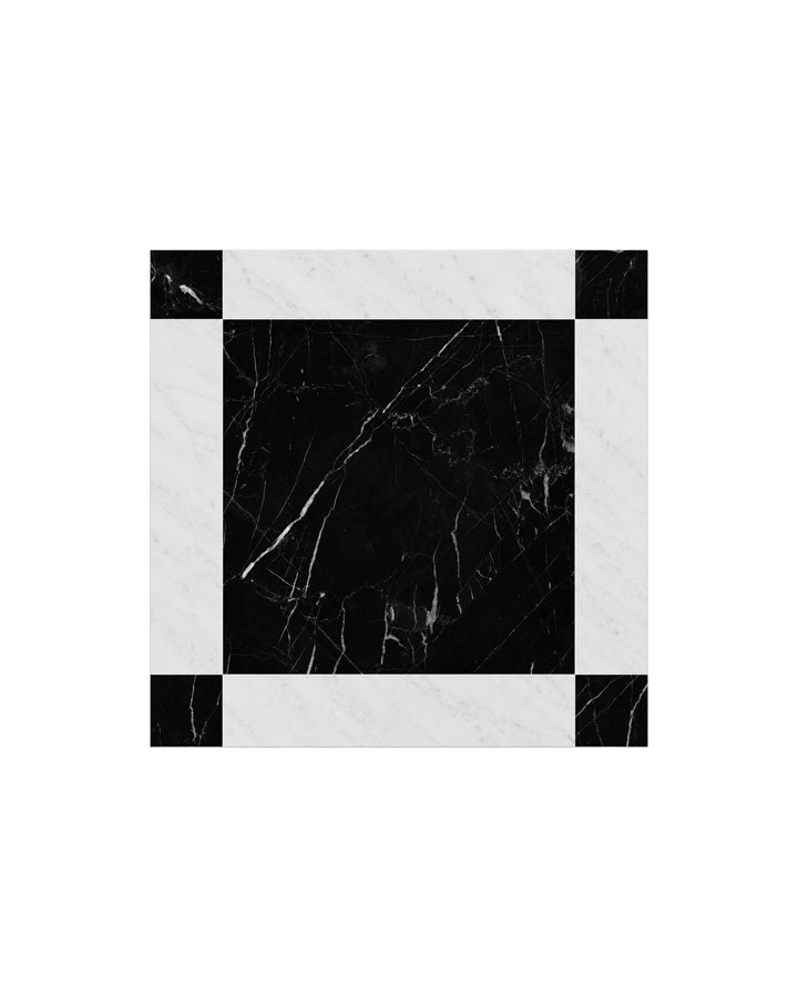 Atelier Petit Marbre Carré – marmorgulv i sort Nero Marquinha og Bianco Carrara fra Devon&Devon