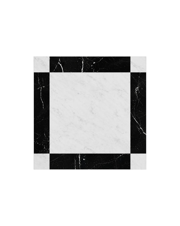 Atelier Petit Marbre Carré – marmorgulv i Bianco Carrara og Nero Marquinha fra Devon&Devon