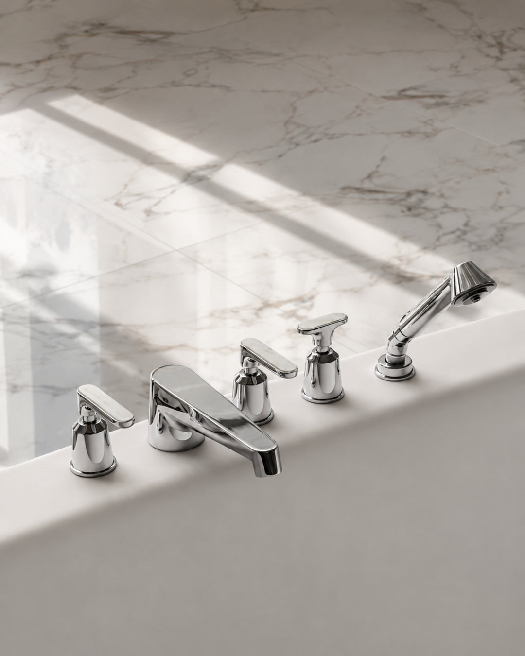 Twenties 5-huls badekararmatur – Calacatta Oro – Devon&Devon | DSL Studio