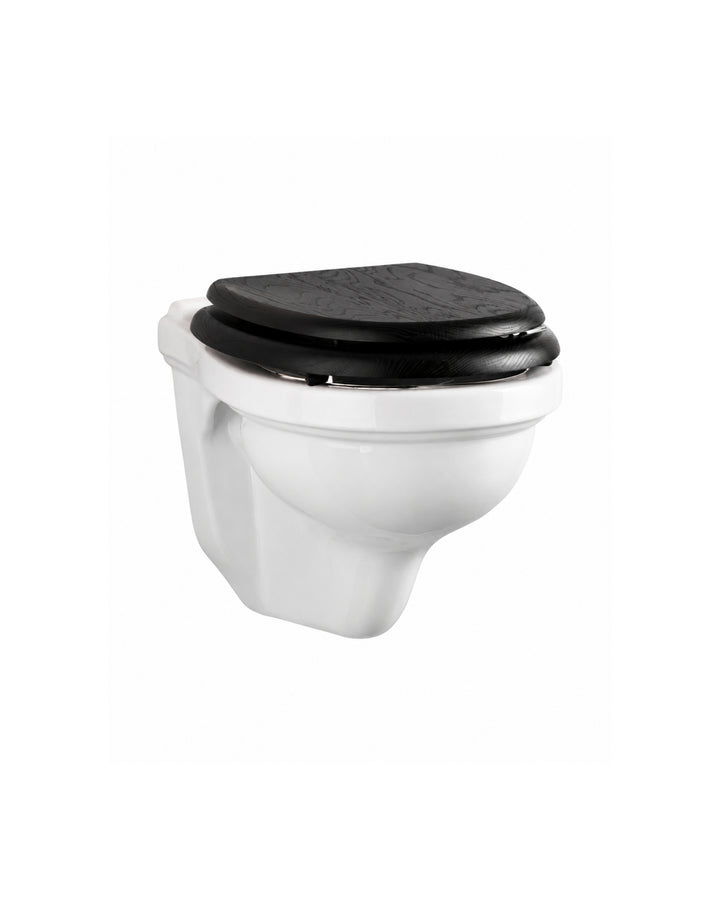 Blues væghængt toilet set fra siden i keramik