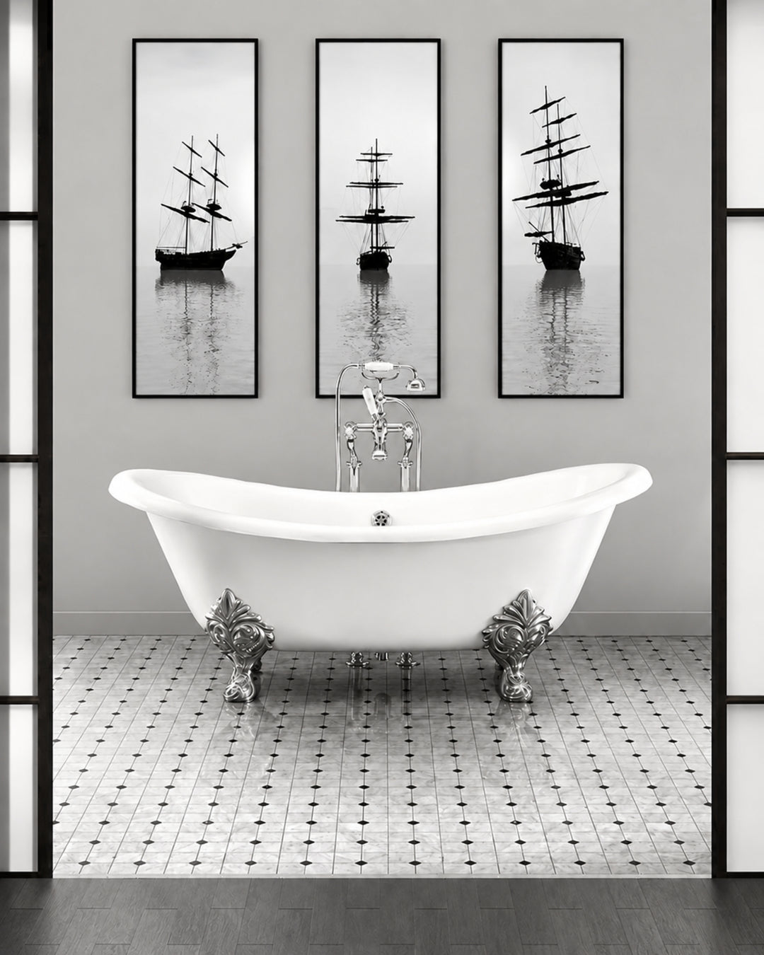 Elite 3 marmormosaik i Bianco Carrara og Nero Marquinha – interiør – Devon&Devon