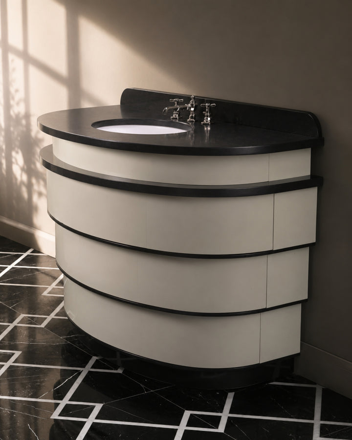 Prestige 1 marmorgulv i Nero Marquinha og Bianco Carrara – interiør – Devon&Devon