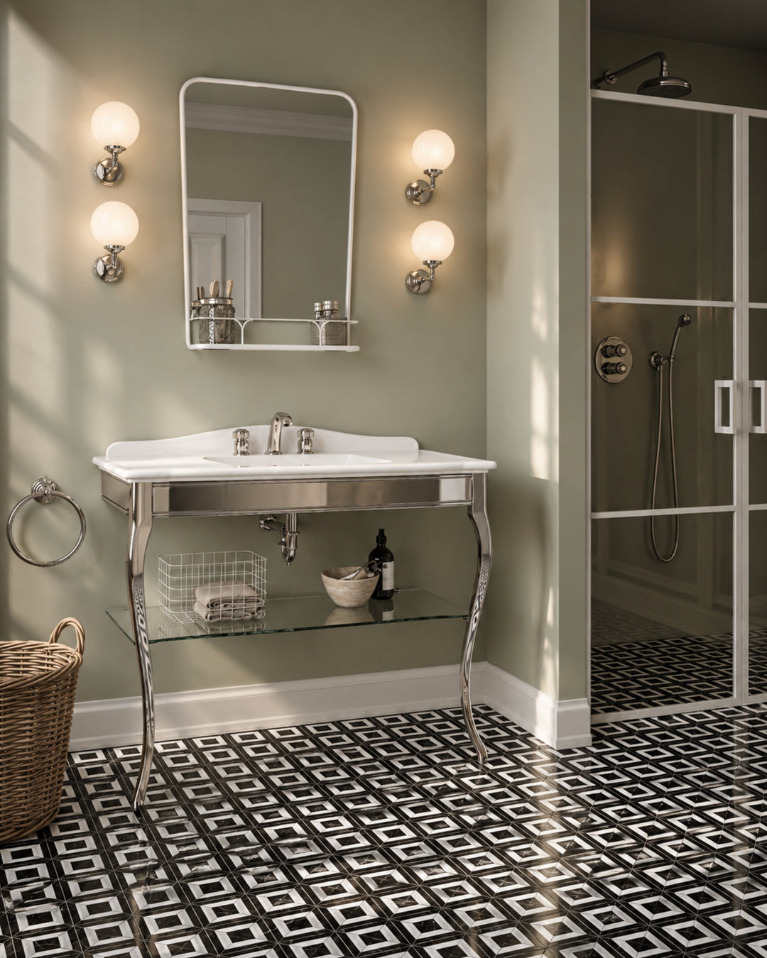 Elite 9 marmormosaik i Nero Marquinha og Bianco Carrara – interiør – Devon&Devon