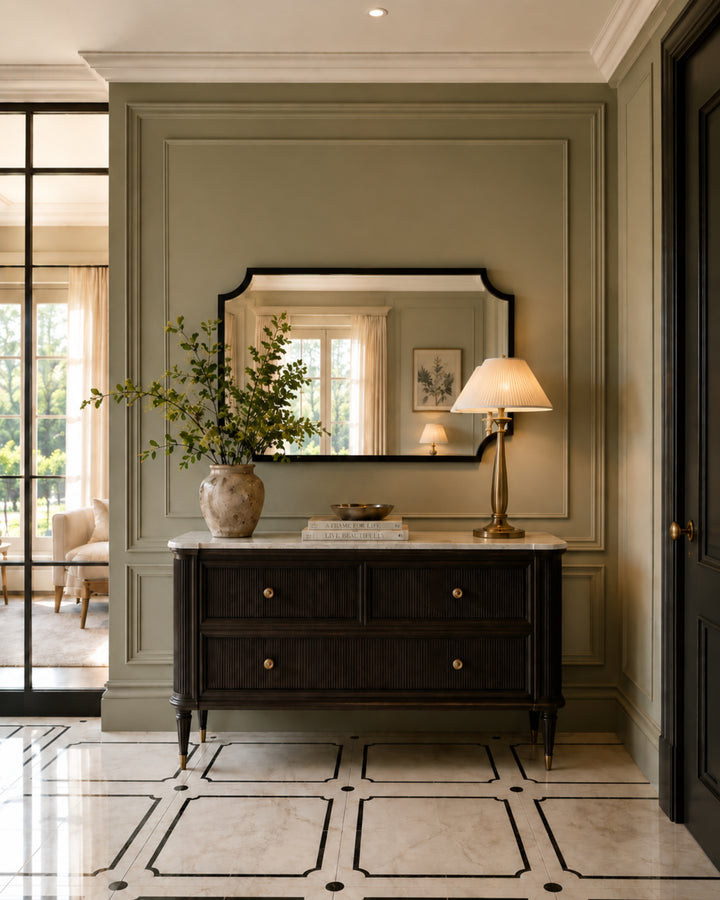 Prestige 5 marmorgulv i Crema Marfil og Nero Marquinha – interiør – Devon&Devon