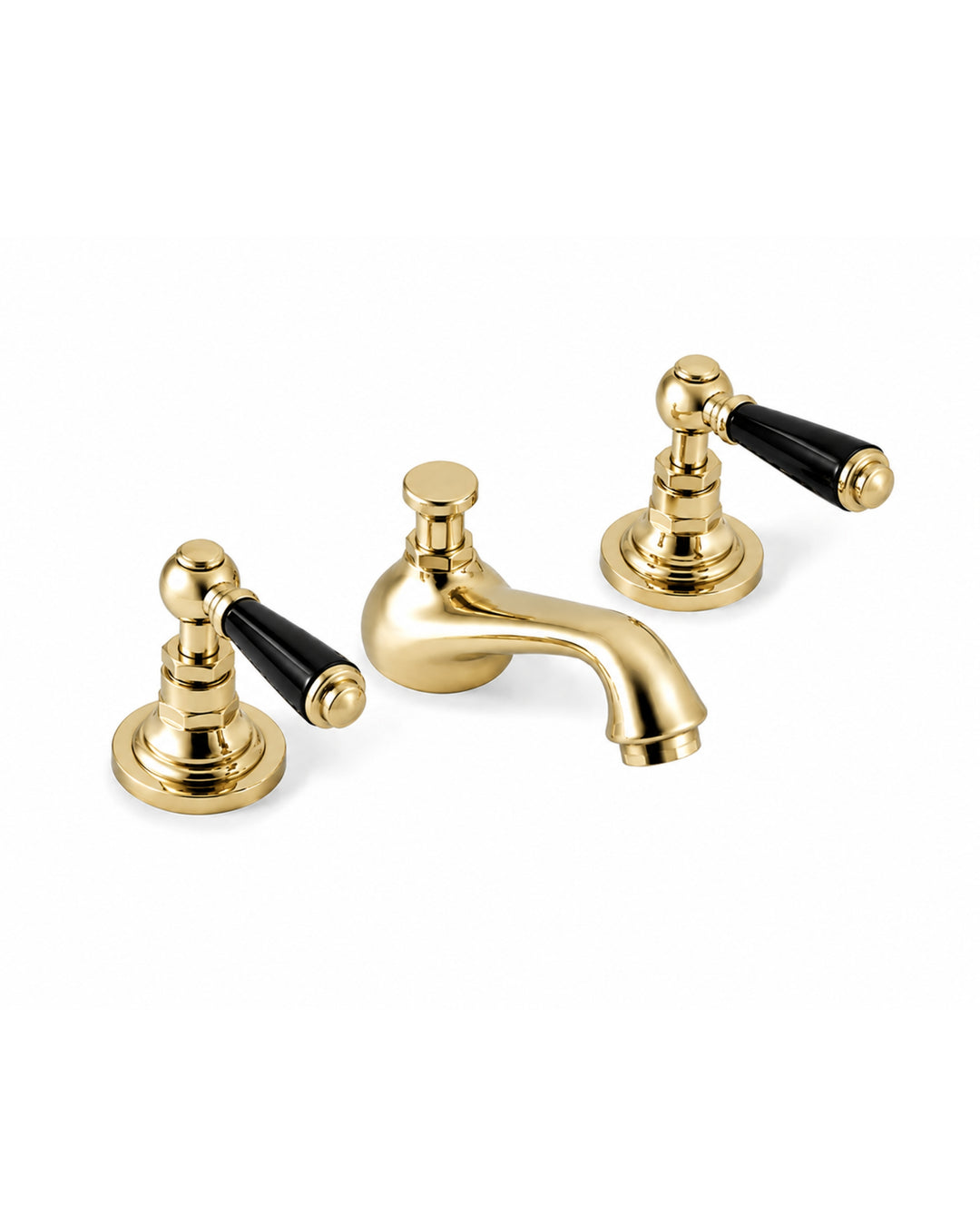 Black Dandy 3-huls håndvaskarmatur i lysguld med sorte greb – Devon&Devon