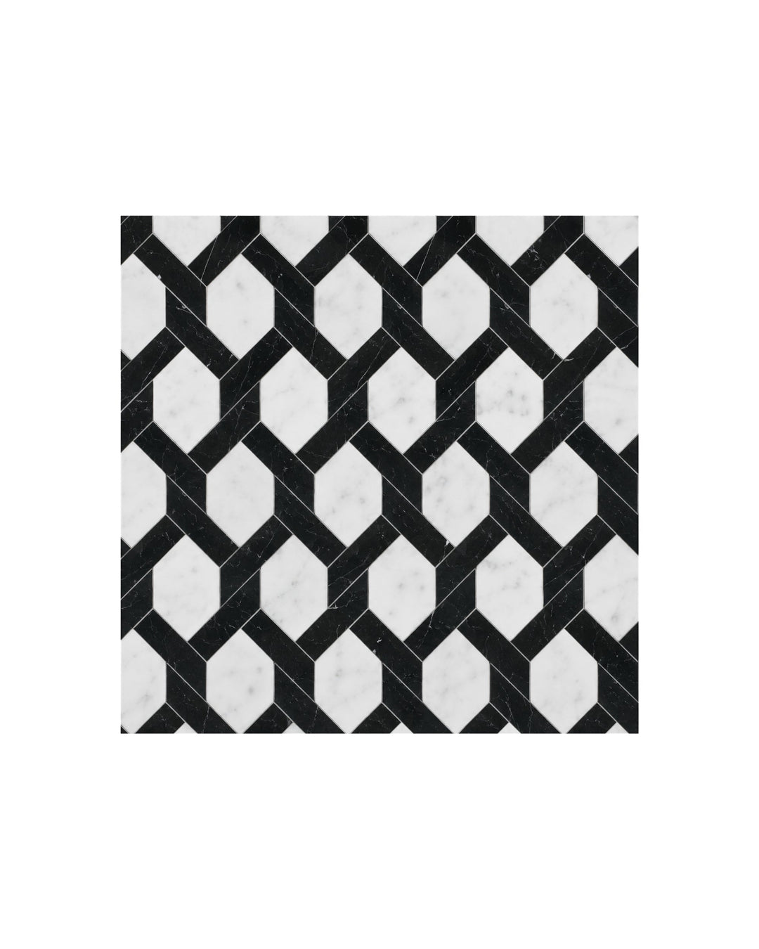Elite 15 marmormosaik i Bianco Carrara og Nero Marquinha – marmorgulv fra Devon&Devon