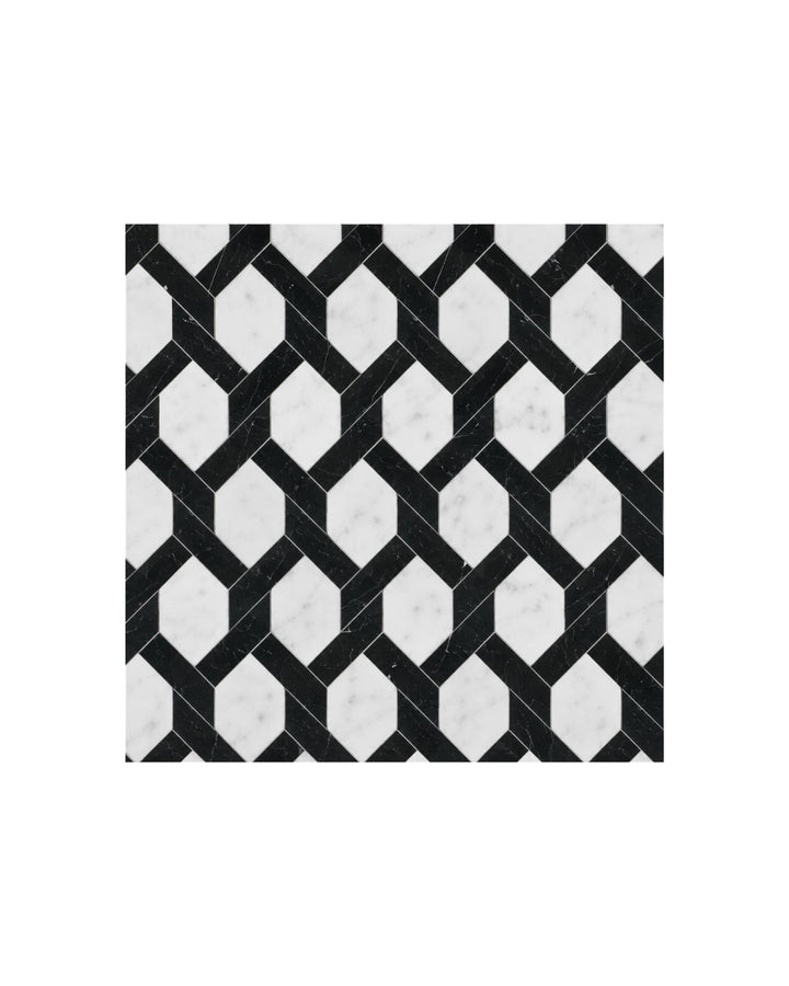 Elite 15 marmormosaik i Bianco Carrara og Nero Marquinha – marmorgulv fra Devon&Devon
