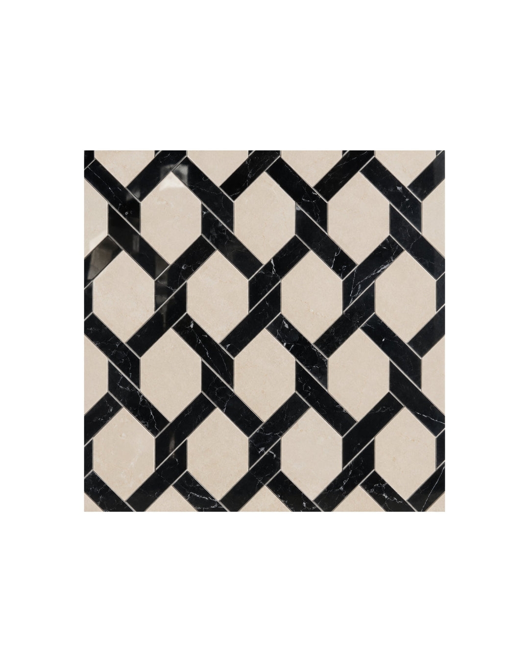 Elite 15 marmormosaik i Crema Marfil og Nero Marquinha – marmorgulv fra Devon&Devon