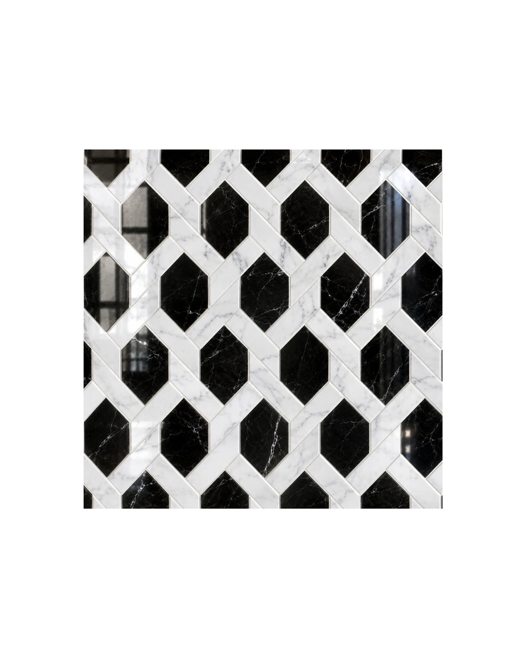 Elite 15 marmormosaik i Nero Marquinha og Bianco Carrara – marmorgulv fra Devon&Devon