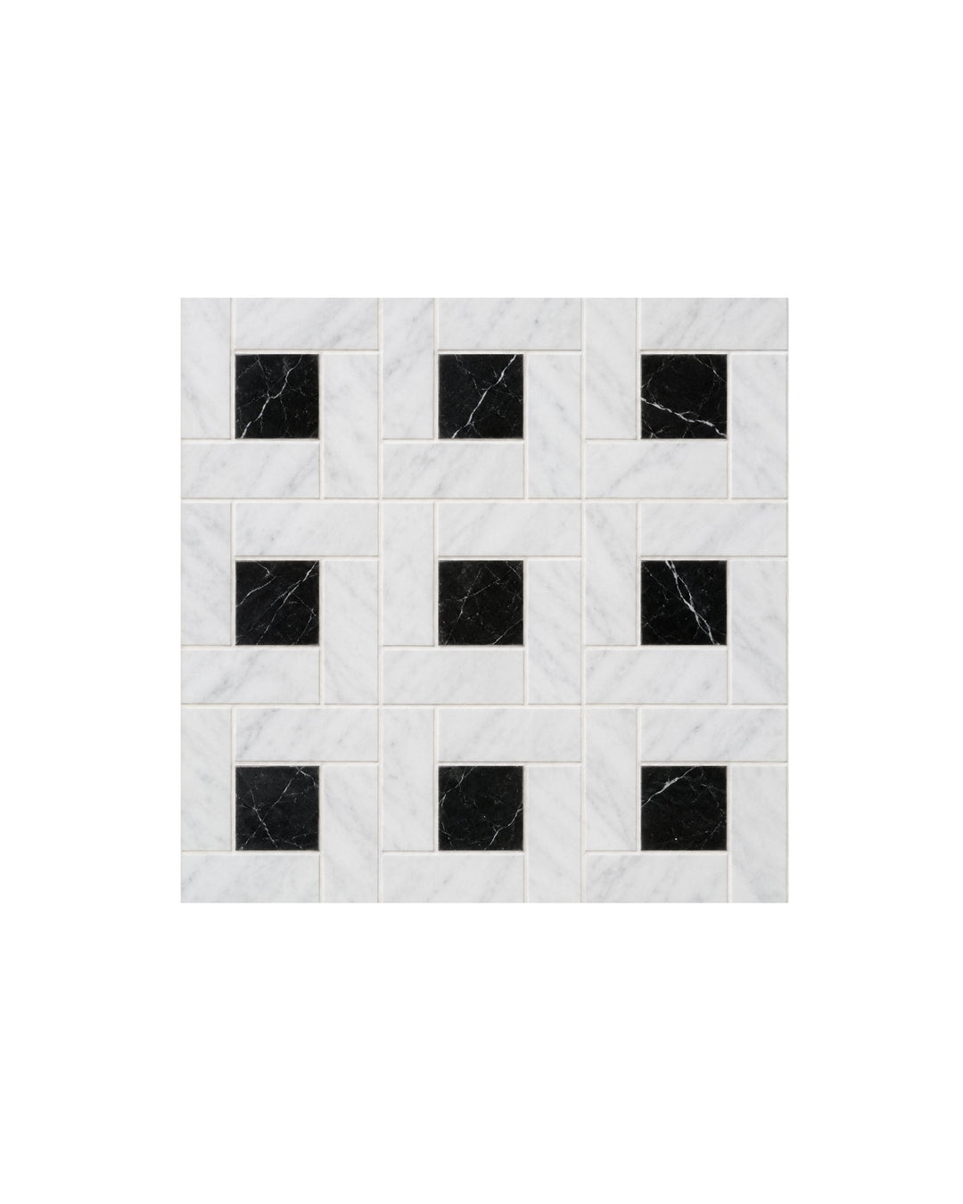 Elite 4 marmormosaik i Bianco Carrara og Nero Marquinha – marmorgulv fra Devon&Devon