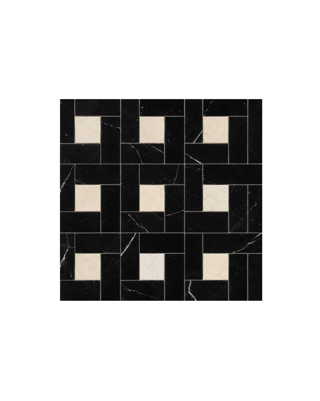 Elite 4 marmormosaik i Nero Marquinha og Crema Marfil – marmorgulv fra Devon&Devon