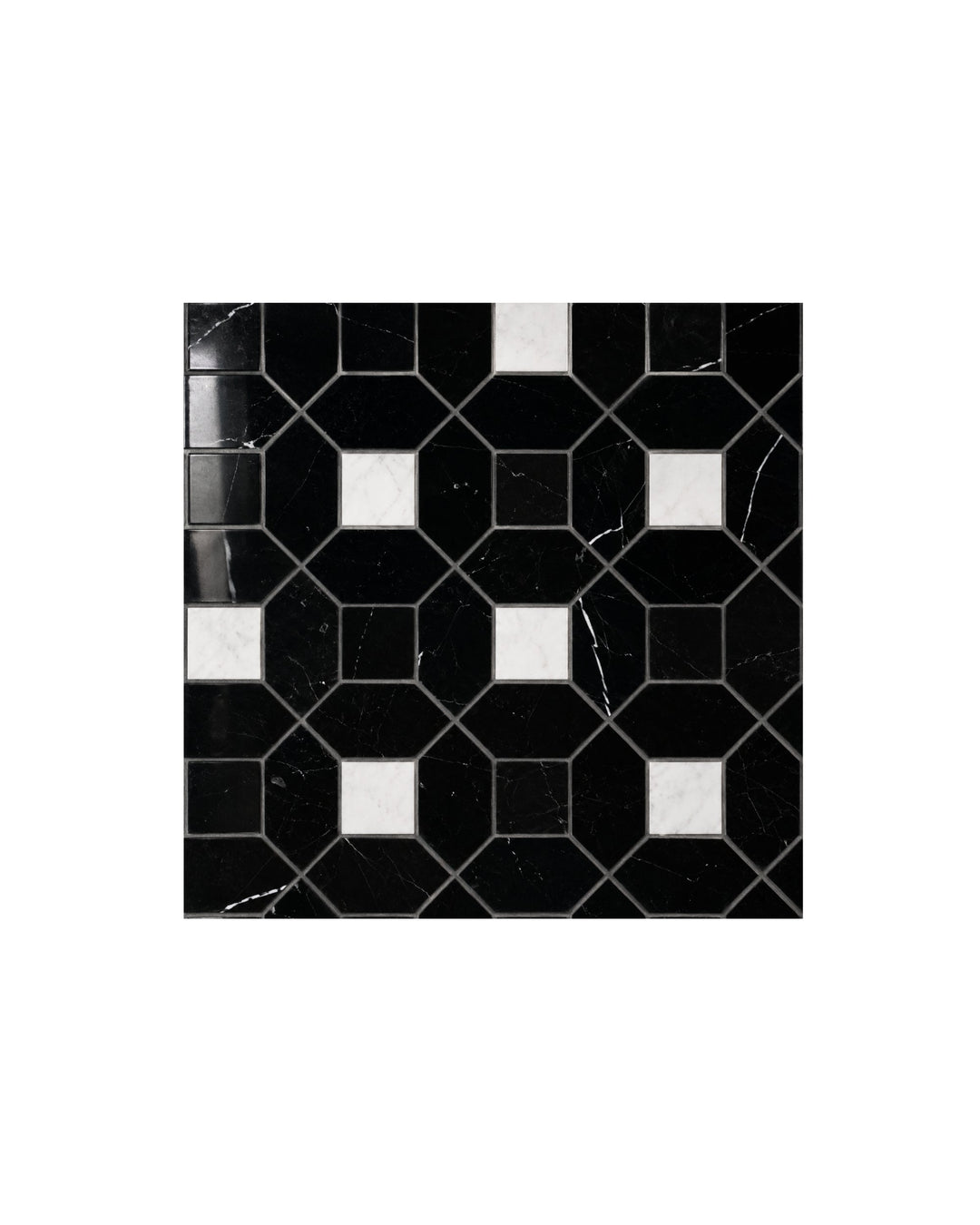 Elite 5 marmormosaik i Nero Marquinha og Bianco Carrara – marmorgulv fra Devon&Devon