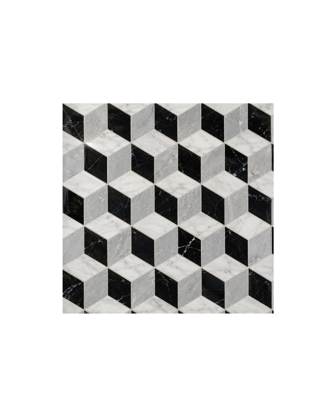 Elite 7 marmormosaik i Bianco Carrara, Grigio Bardiglio og Nero Marquinha – marmorgulv fra Devon&Devon