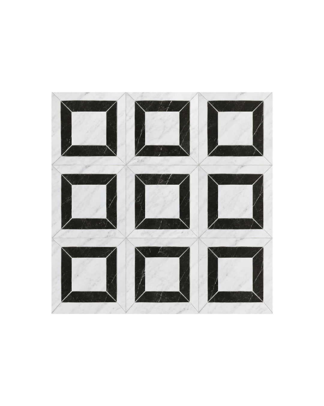 Elite 9 marmormosaik i Bianco Carrara og Nero Marquinha – marmorgulv fra Devon&Devon