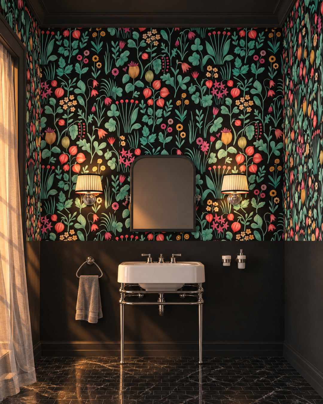 Devon&Devon Herbarium tapet i mørkegrøn med boiserie-panel fra Style Office-kollektionen