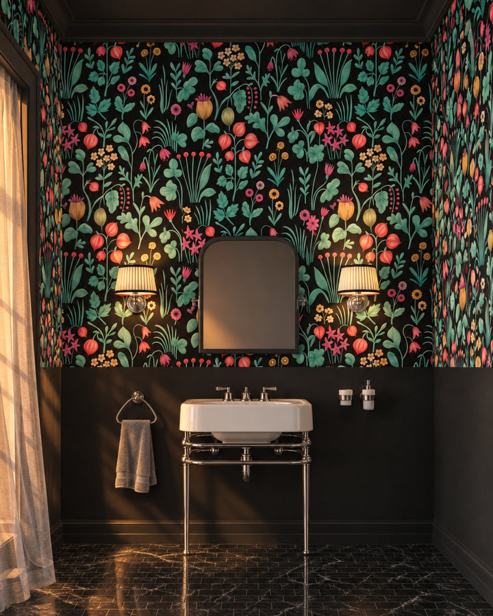 Devon&Devon Herbarium tapet i mørkegrøn med boiserie-panel fra Style Office-kollektionen