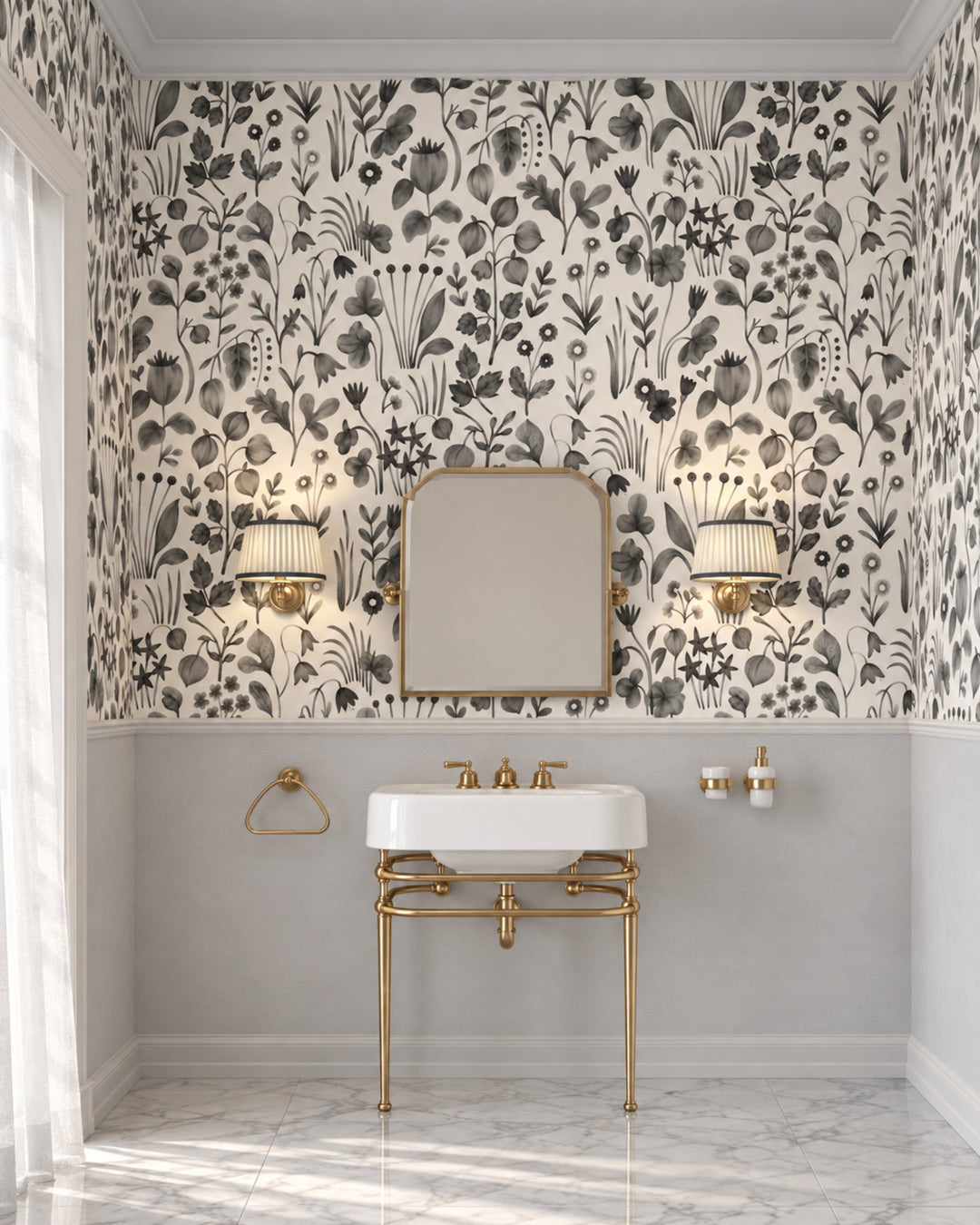 Devon&Devon Herbarium tapet i hvid & sort med boiserie-panel fra Style Office-kollektionen