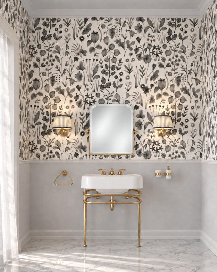 Devon&Devon Herbarium tapet i hvid & sort med boiserie-panel fra Style Office-kollektionen