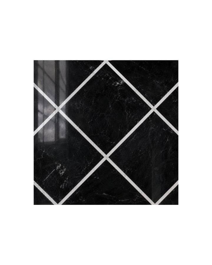Prestige 1 marmorflise i Nero Marquinha og Bianco Carrara, 60×60 cm – Devon&Devon
