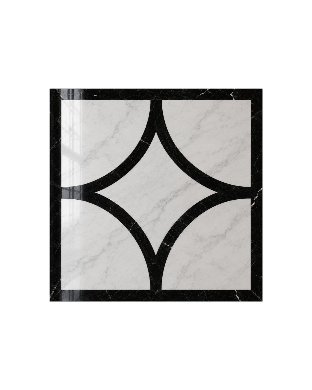 Prestige 3 marmorflise i Bianco Carrara og Nero Marquinha, 60×60 cm – Devon&Devon