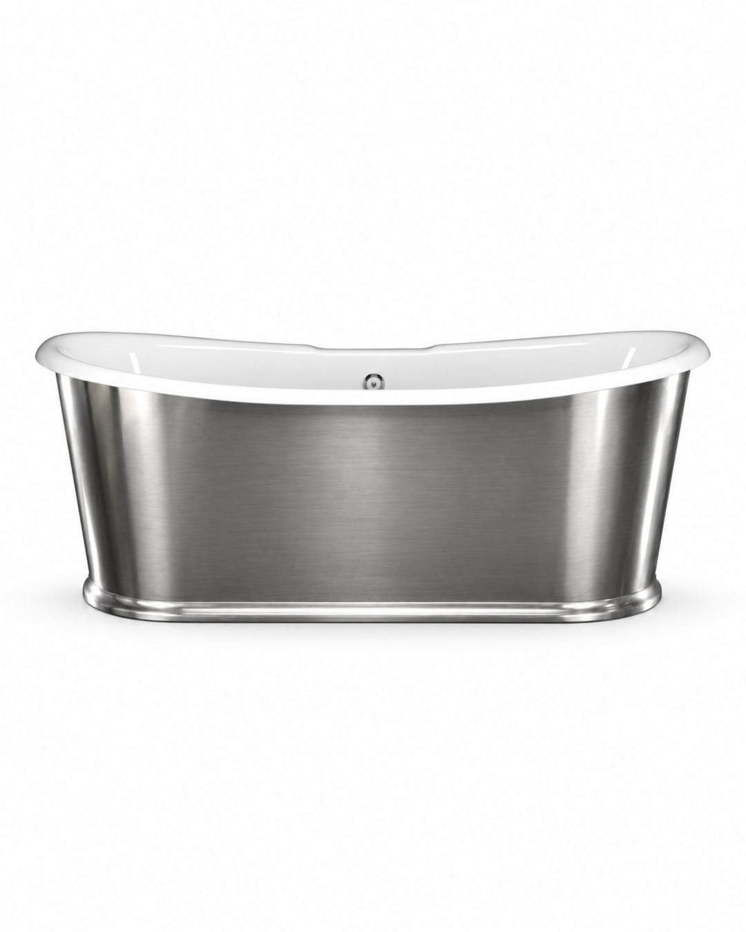 Regal fritstående badekar i støbejern med poleret aluminium